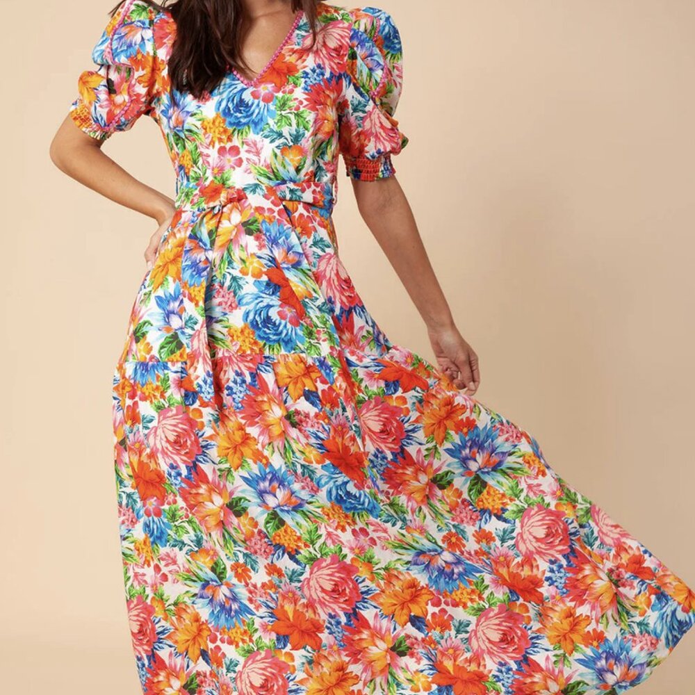 Hale Bob Womens V Neck Linen Maxi Dress